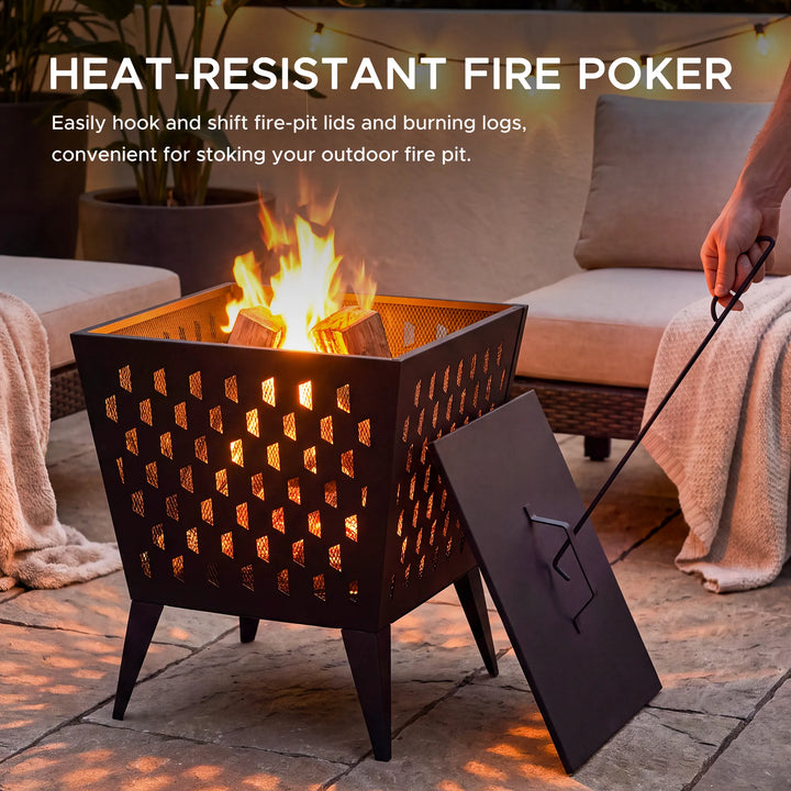 ALBANI Compact Square Steel Wood-Burning Fire Pit 46cm