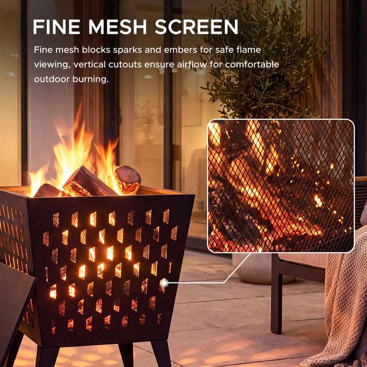 ALBANI Compact Square Steel Wood-Burning Fire Pit 46cm