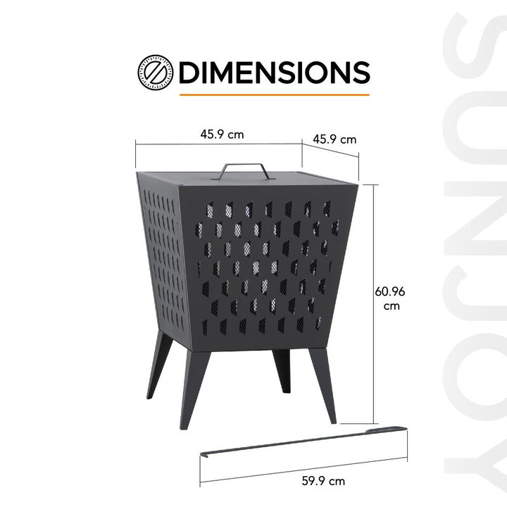SUNJOY Outdoor Steel Fire Pit Patio Wood Burning Fire Pit with Fire Poker