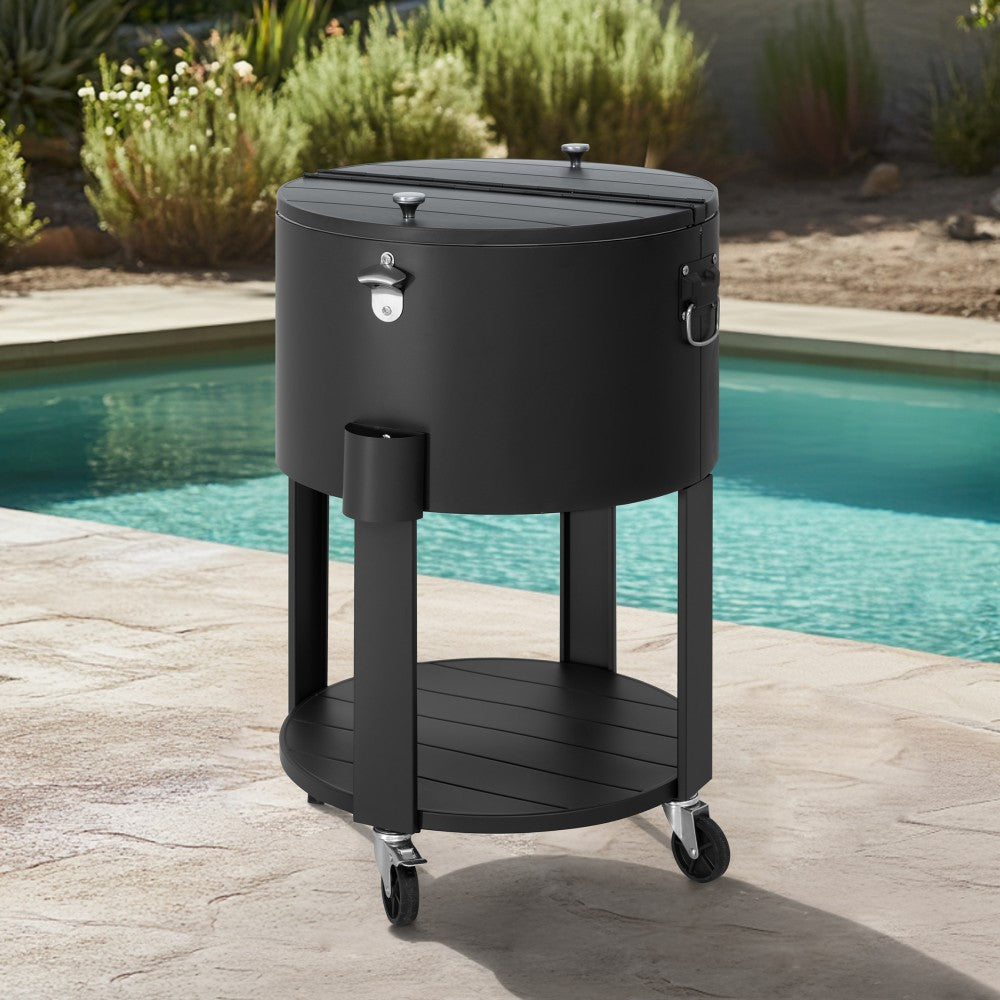 SUNJOY 60 Quart Rooling Ice Chest Cooler Cart, Portable Beverage Bar Drink Cooler Cart with Bottle Opener and Shelf 