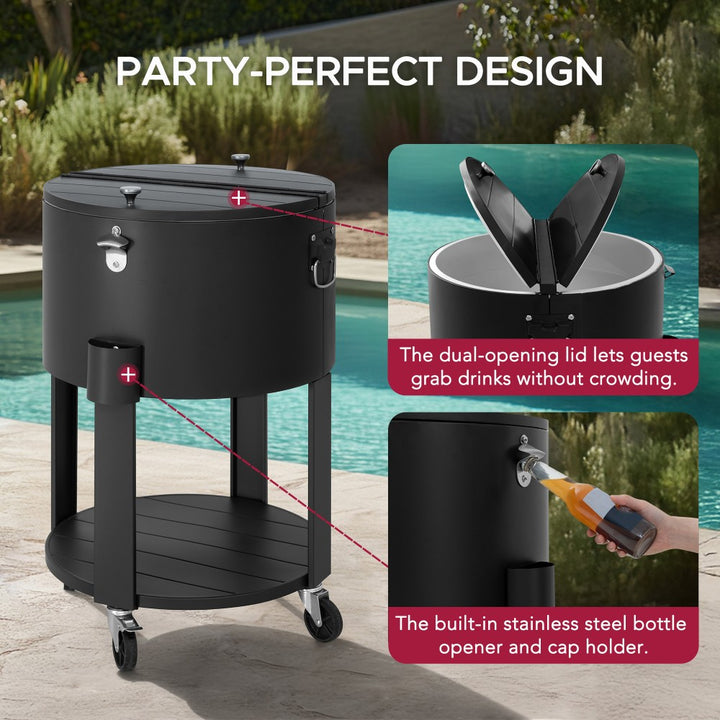 SUNJOY 60 Quart Rooling Ice Chest Cooler Cart, Portable Beverage Bar Drink Cooler Cart with Bottle Opener and Shelf 