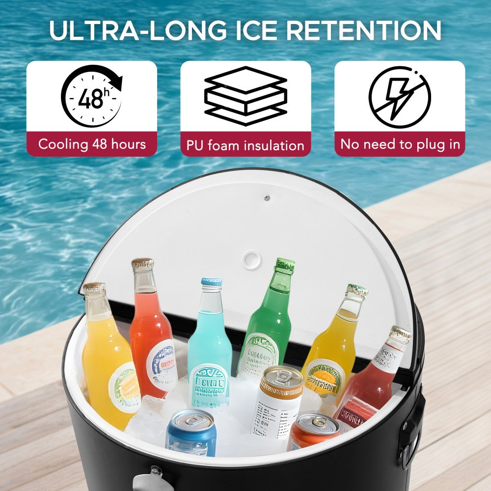 SUNJOY 60 Quart Rooling Ice Chest Cooler Cart, Portable Beverage Bar Drink Cooler Cart with Bottle Opener and Shelf 