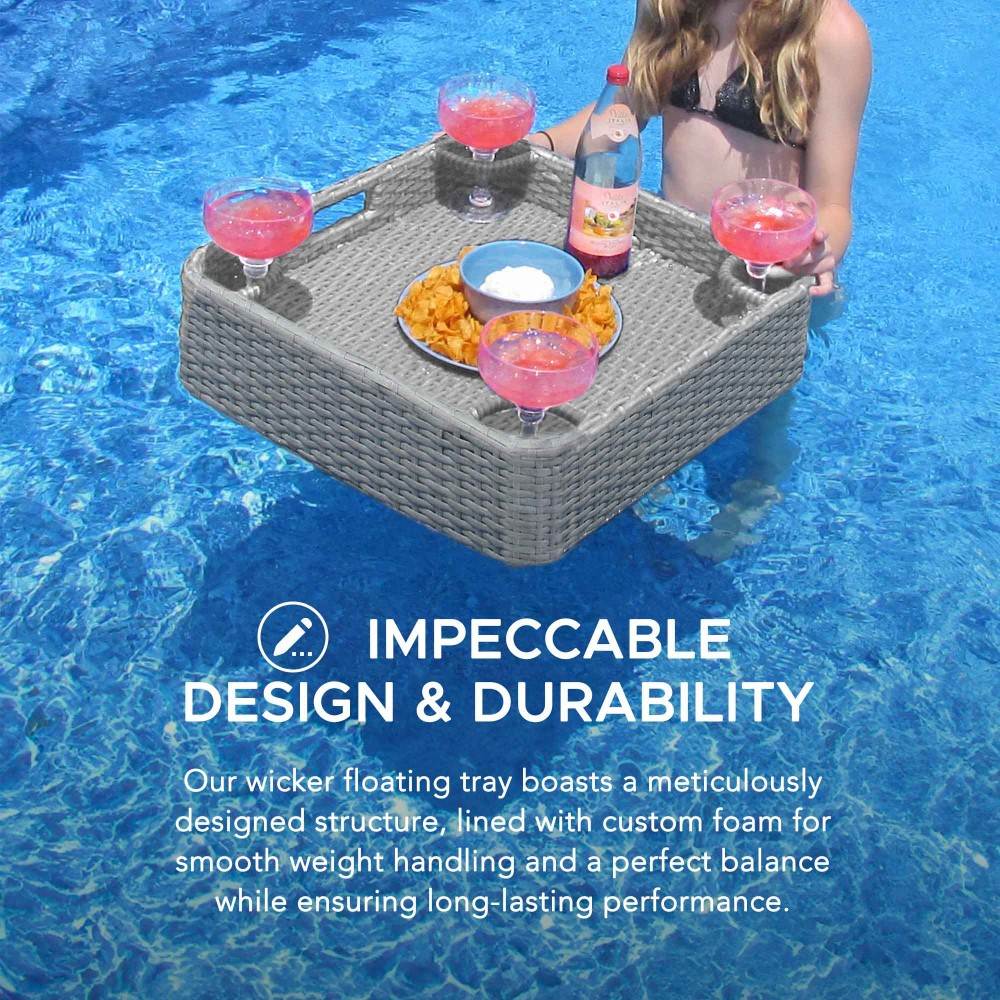 SUNJOY 61CM Square Wicker Floating Trays Aluminum Frame Storage Accessory for Pool 