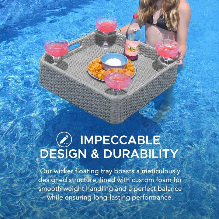 SUNJOY 61CM Square Wicker Floating Trays Aluminum Frame Storage Accessory for Pool 