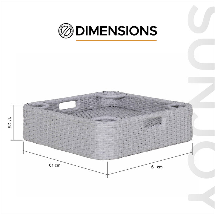 SUNJOY 61CM Square Wicker Floating Trays Aluminum Frame Storage Accessory for Pool 