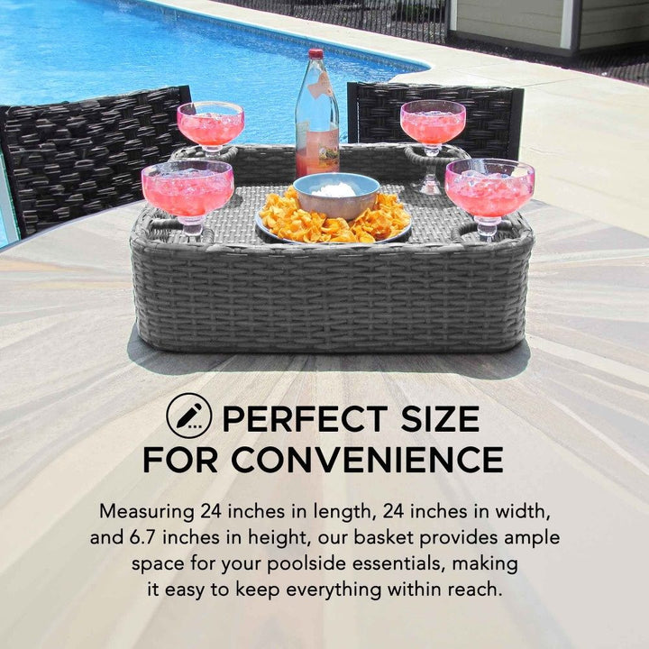 SUNJOY 61CM Square Wicker Floating Trays Aluminum Frame Storage Accessory for Pool 