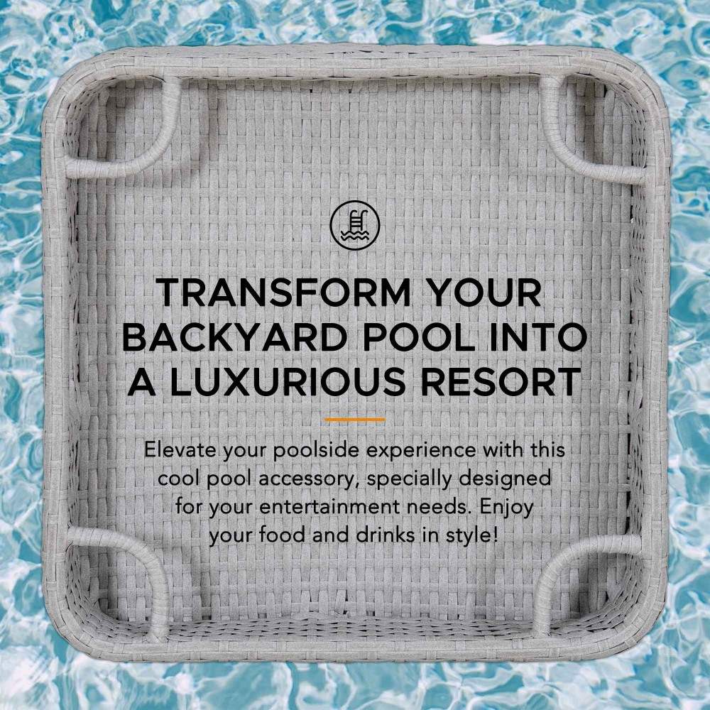 SUNJOY 61CM Square Wicker Floating Trays Aluminum Frame Storage Accessory for Pool 