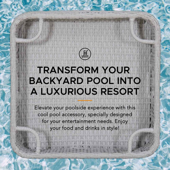 SUNJOY 61CM Square Wicker Floating Trays Aluminum Frame Storage Accessory for Pool 