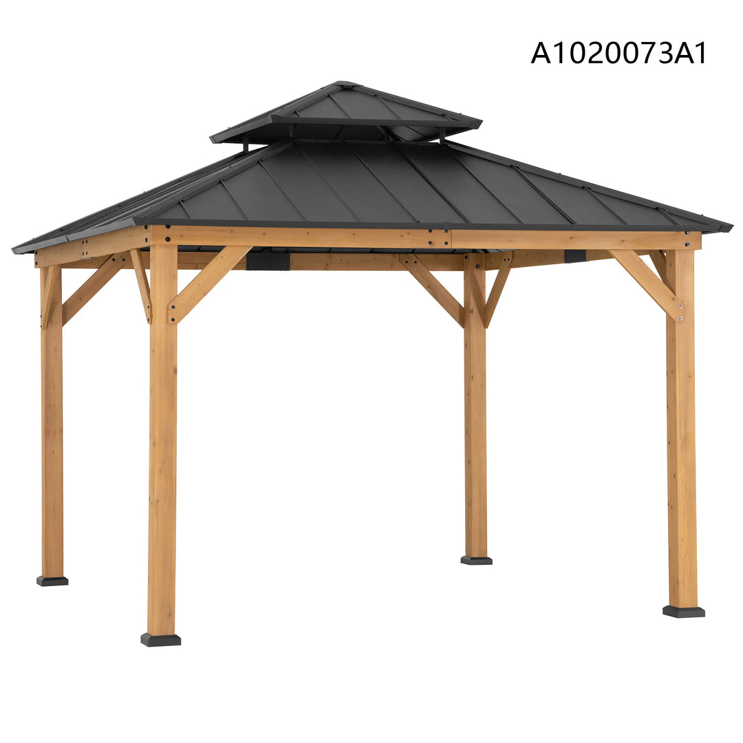 SUNJOY KAPS Outdoor Wooden Gazebo with 2-tier Metal Roof and Ceiling Hook - 3.3m x 3.3m