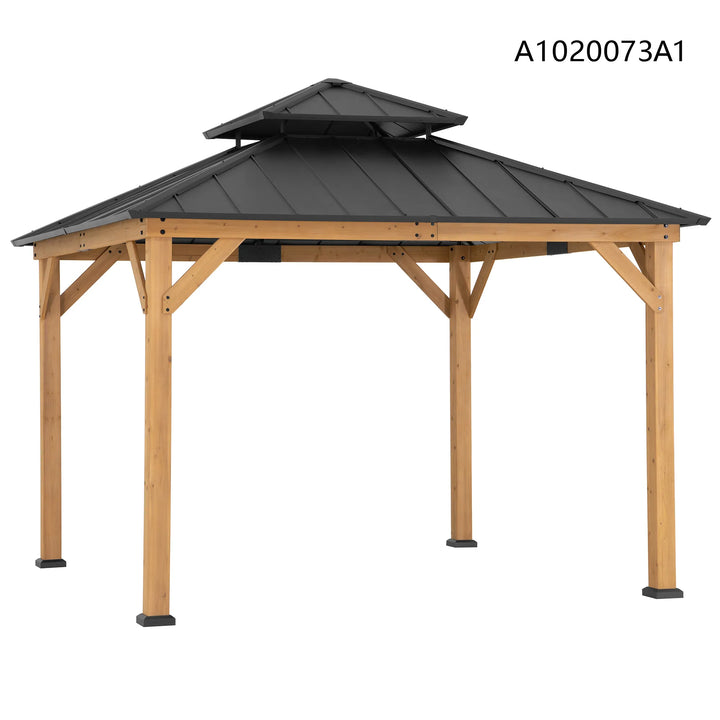 SUNJOY KAPS Outdoor Wooden Gazebo with 2-tier Metal Roof and Ceiling Hook - 3.3m x 3.3m