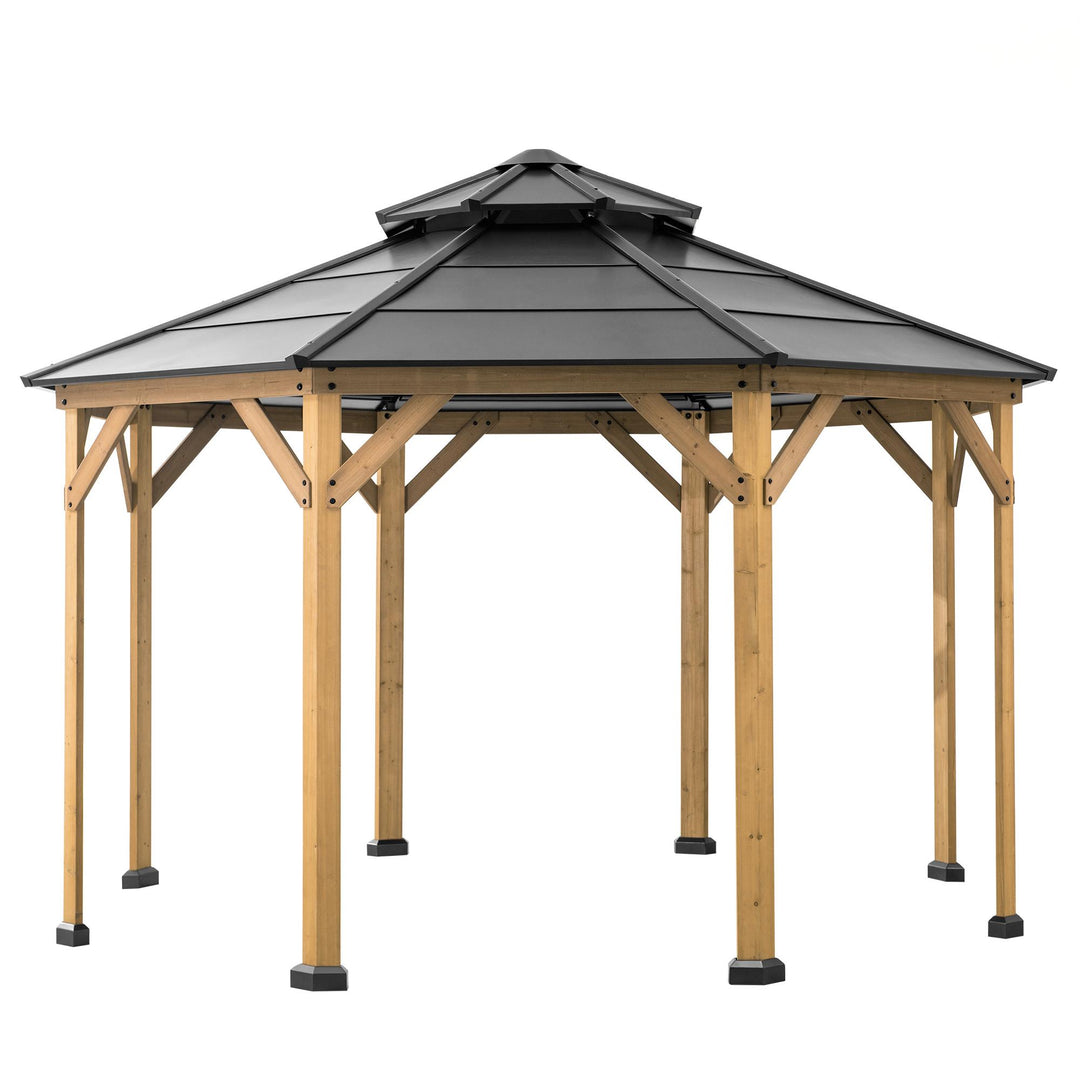 SUNJOY 3.95m x 3.95m Octagon Wood Cedar Gazebo