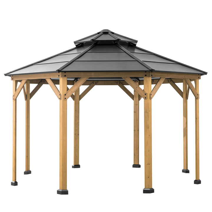 SUNJOY 3.95m x 3.95m Octagon Wood Cedar Gazebo