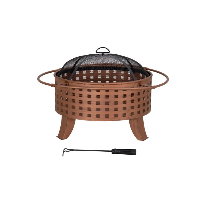 SUNJOY TEIDE Steel Fire Pit Outdoor Wood Burning Fire Pit with Mesh Cover - Ø83cm, Woven Pattern