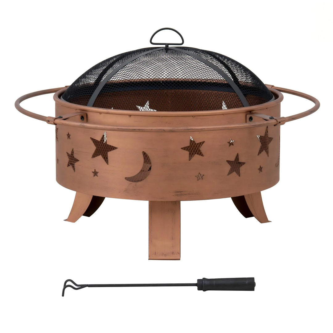 TARSO Steel Wood Burning Fire Pit 83cm - Star &amp; Moon
