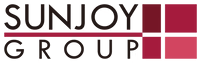 Logo of the Sunjoy Group with black text and red accents on a white background
