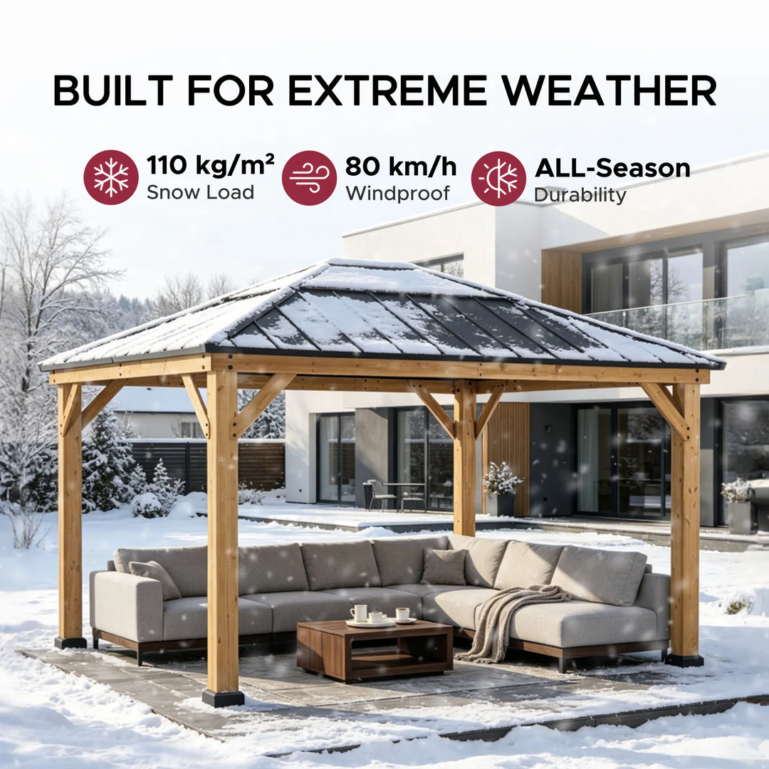 SUNJOY 3.93m x 3.35m Hardtop Cedar Gazebo with Skylight