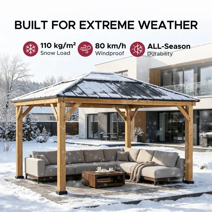 SUNJOY 3.93m x 3.35m Hardtop Cedar Gazebo with Skylight