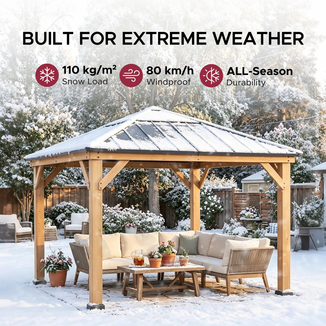 SUNJOY 3.36m x 3.36m Wood Gazebo with Skylight