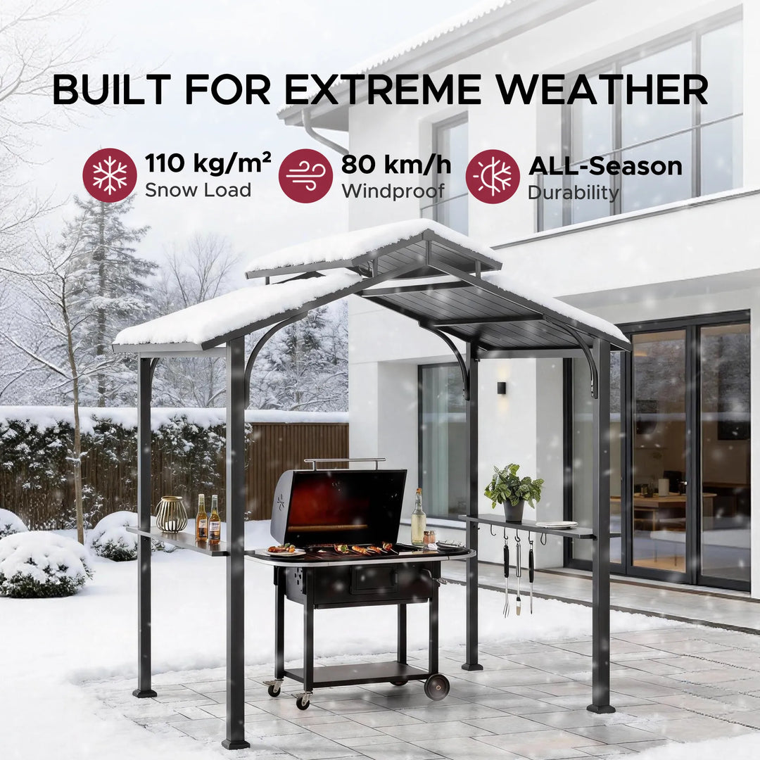 SUNJOY 2.42m x 1.53m Hardtop Grill Gazebo with Bar Shelves