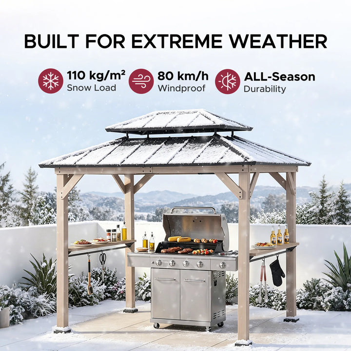 SUNJOY 2.73m x 2.13m Wood Grill Gazebo with Bar Shelves