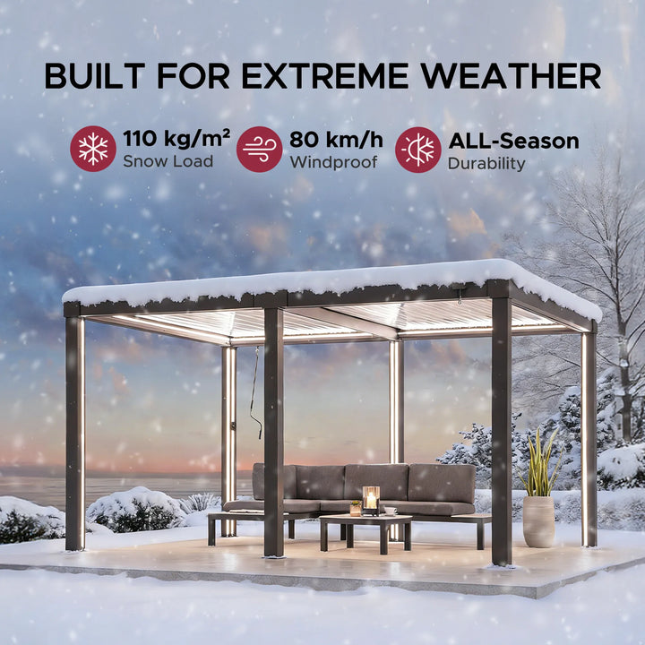 SUNJOY Aluminum Louvered Pergola with Solar LED Lights &amp; Drainage System - 3.06m x 4.06m