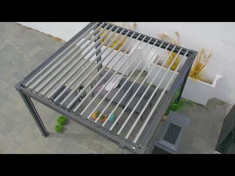 Product Display of SUNJOY 3.06m x 3.06m Aluminum Louvered Pergola with Solar LED Lights - Anthracite