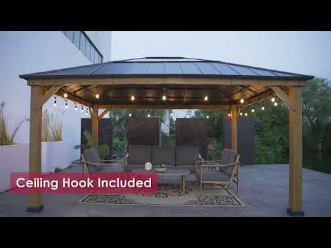 Product Display of SUNJOY 3.93m x 4.52m Wooden Gazebo with Skylight