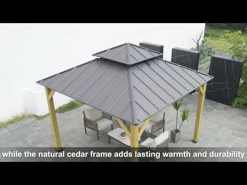 Product Display of SUNJOY 3.3m x 3.3m Wood Gazebo with LED light