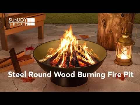 SUNJOY 58CM Steel Round Fire Pit Bowl with Poker